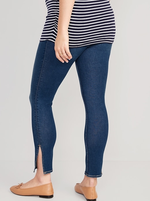 Image number 2 showing, Maternity Rollover-Panel Side-Slit 360° Stretch Skinny Jeans