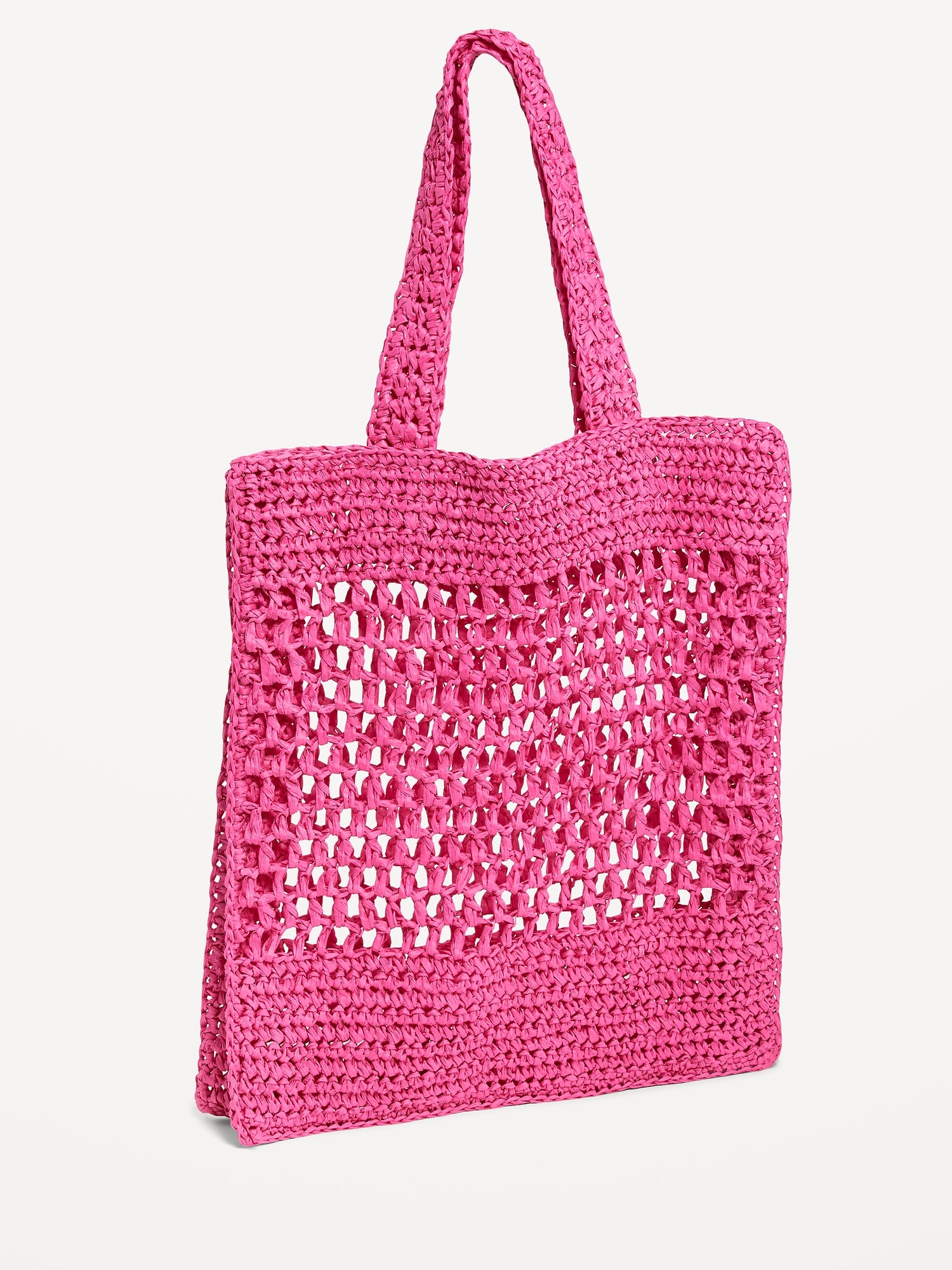 Old Navy Straw-Paper Crochet Tote Bag for Women pink. 1