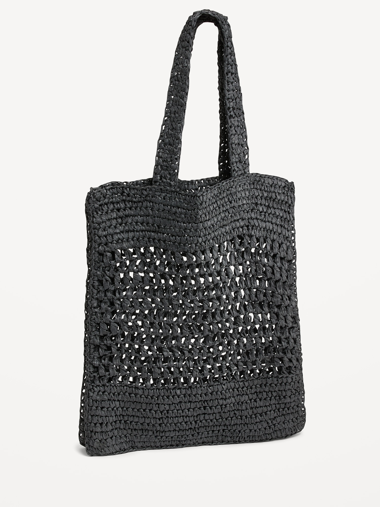 Old Navy Straw-Paper Crochet Tote Bag for Women black. 1