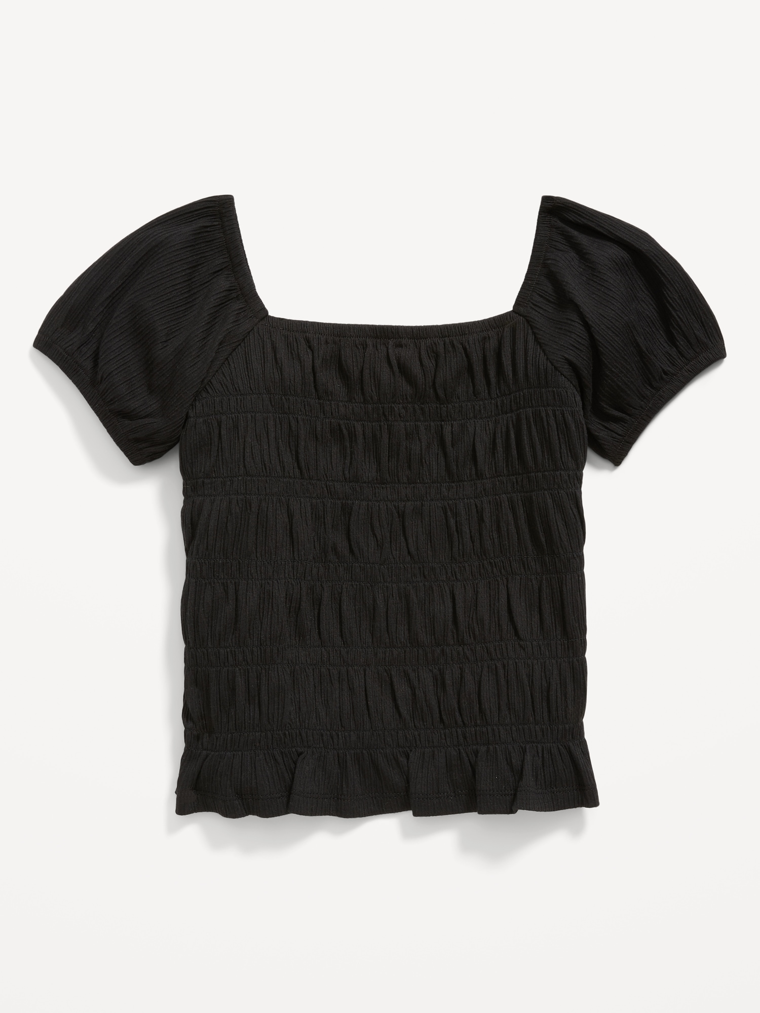 Old Navy Puckered-Jacquard Knit Smocked Top for Girls black. 1