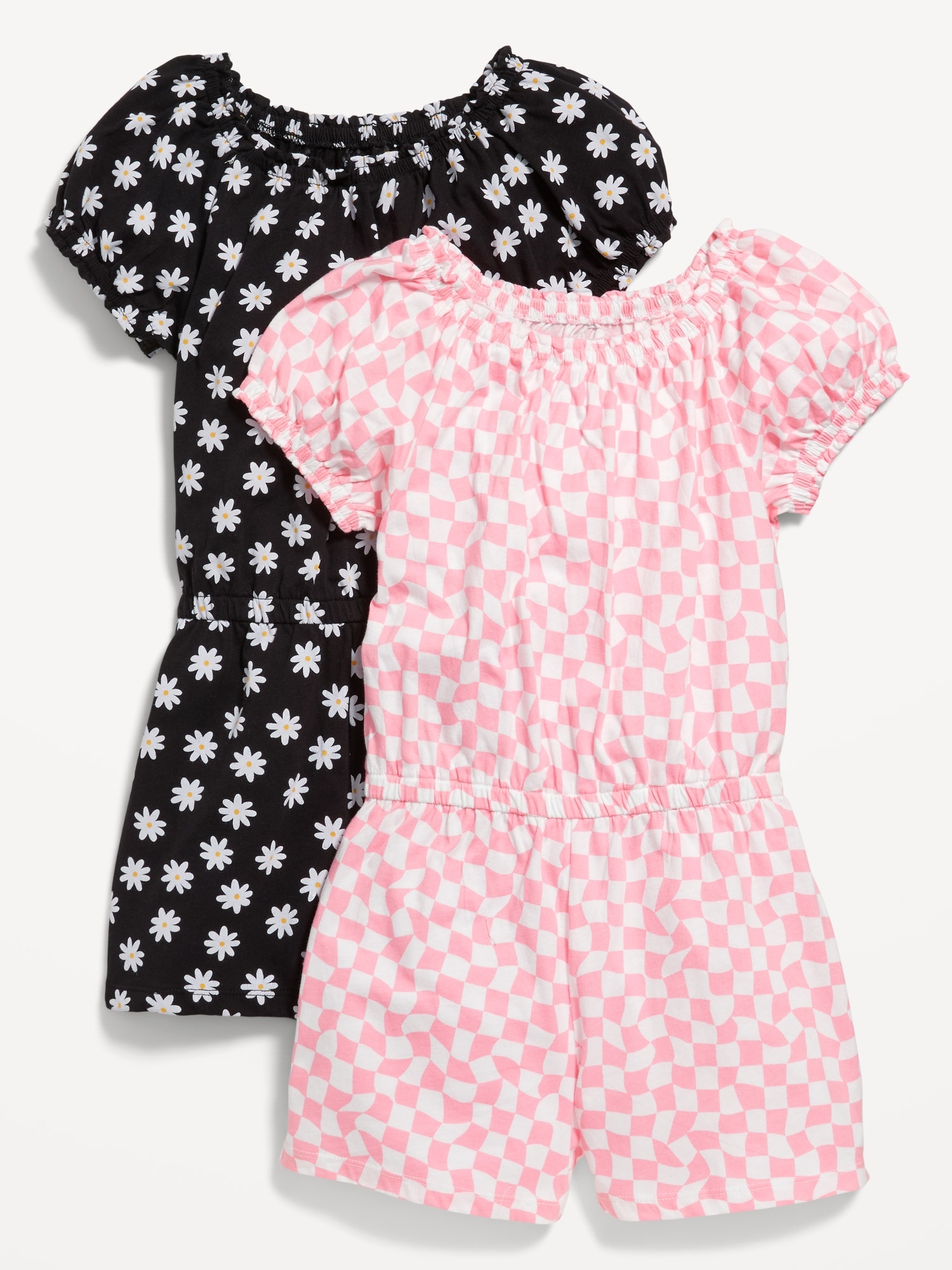 Old Navy Printed Puff-Sleeve Jersey-Knit Romper 2-Pack for Girls multi. 1