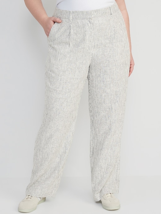 Image number 7 showing, High-Waisted Pleated Taylor Linen-Blend Wide-Leg Trouser Suit Pants