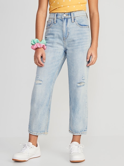 View large product image 1 of 2. High-Waisted Slouchy Straight Built-In Tough Jeans for Girls