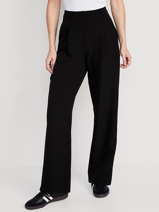 Image number 1 showing, Extra High-Waisted Pleated Taylor Trouser Wide-Leg Pants for Women