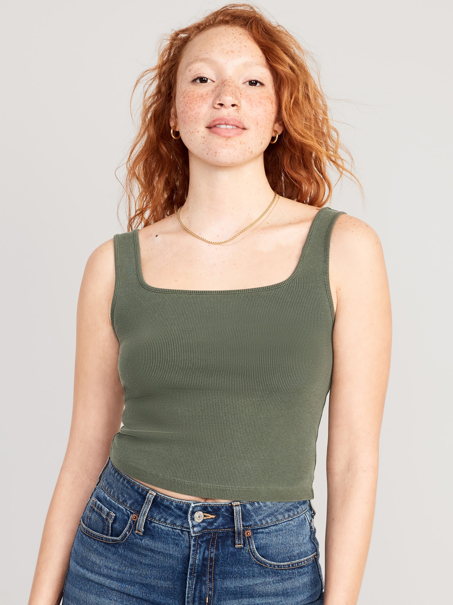 Women Square Neck Sling Plain Tank Tops Slim Fit Summer Sleeveless T-shirt