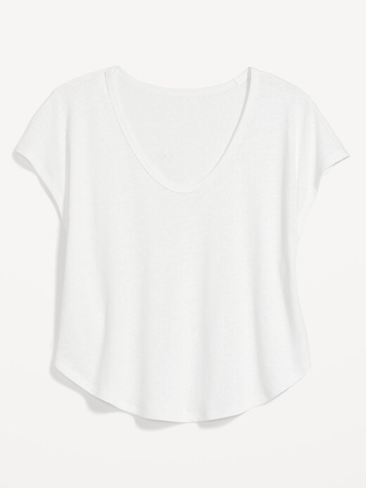 Image number 4 showing, Linen-Blend Crop Voop-Neck T-Shirt