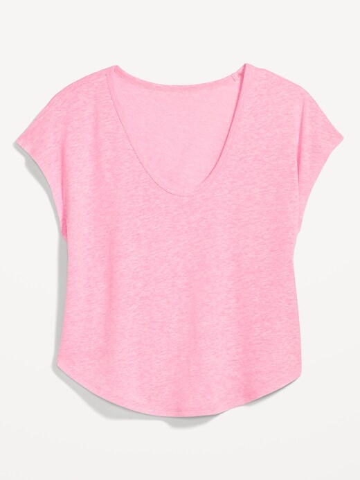 Image number 4 showing, Linen-Blend Crop Voop-Neck T-Shirt