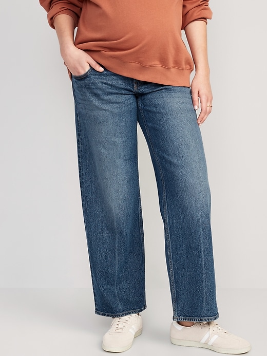 Image number 1 showing, Maternity Front-Low Panel Wide-Leg Jeans