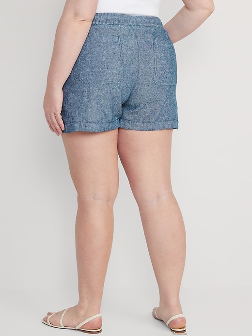 Image number 8 showing, High-Waisted Linen-Blend Chambray Shorts -- 3.5-inch inseam