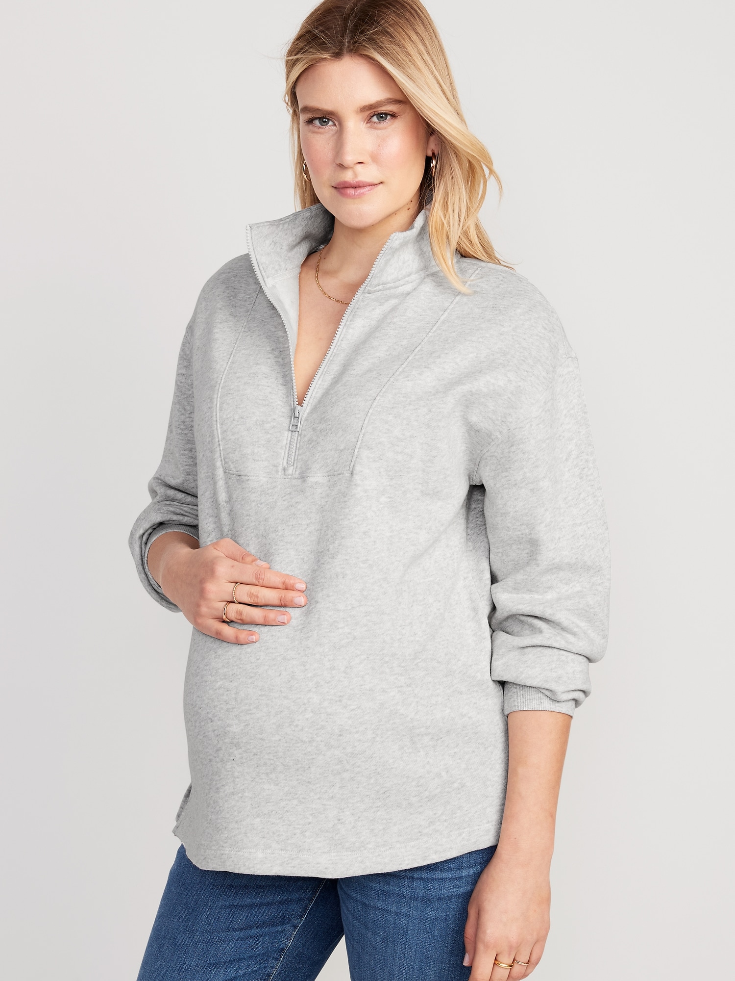 Old Navy Maternity Quarter-Zip Pullover Sweatshirt gray. 1