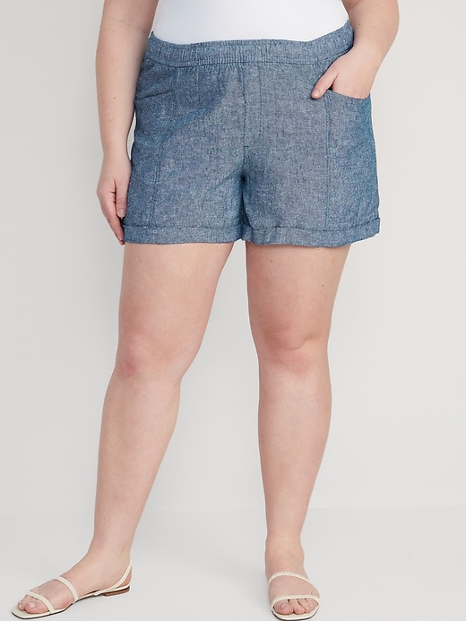Image number 7 showing, High-Waisted Linen-Blend Chambray Shorts -- 3.5-inch inseam