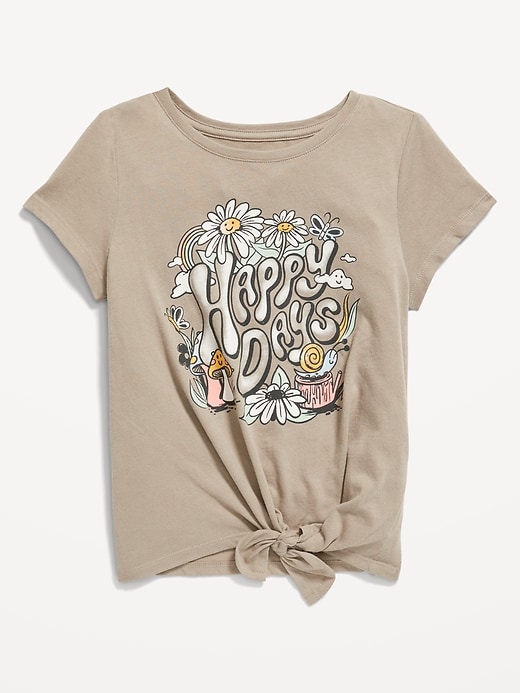 View large product image 2 of 2. Short-Sleeve Graphic Front Tie-Knot T-Shirt for Girls