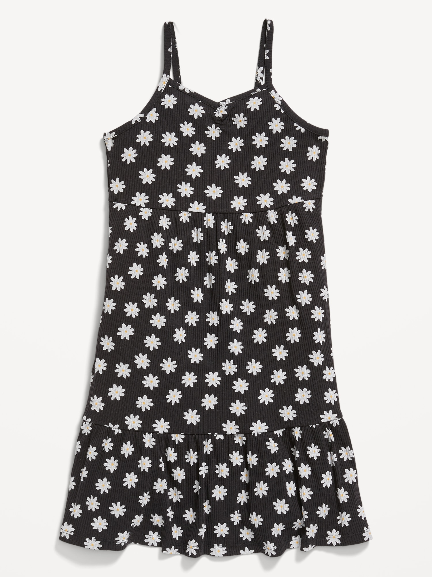 Old Navy Sleeveless Printed Rib-Knit Swing Dress for Girls black. 1