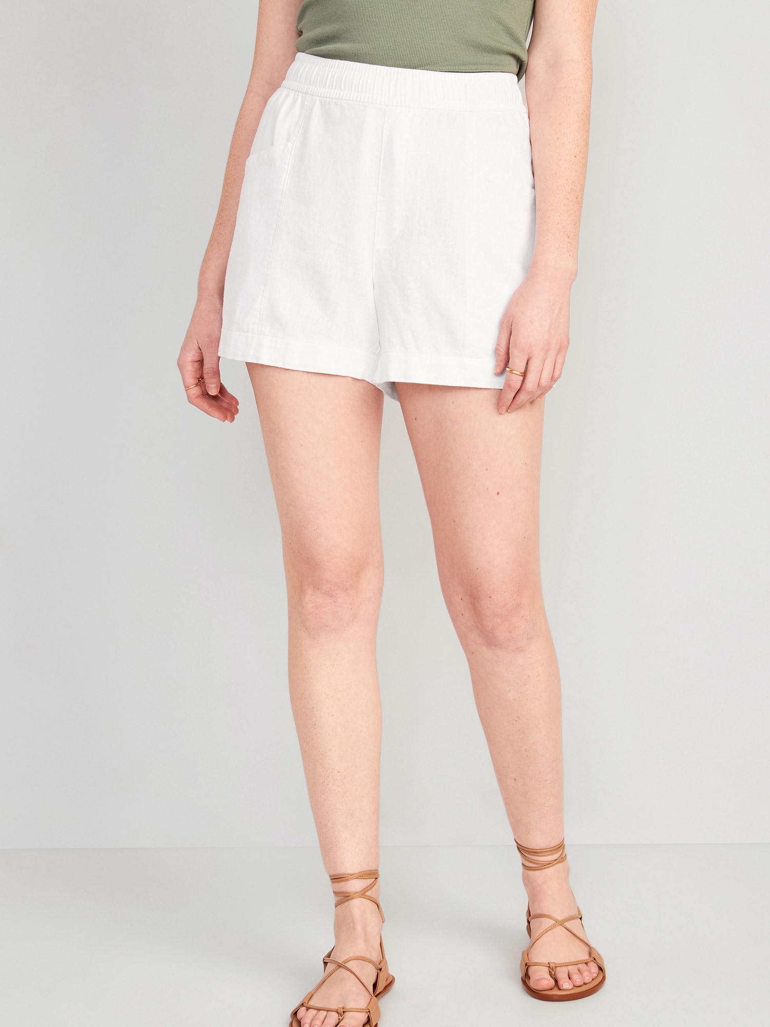 Off White Linen Blend Tailored Shorts