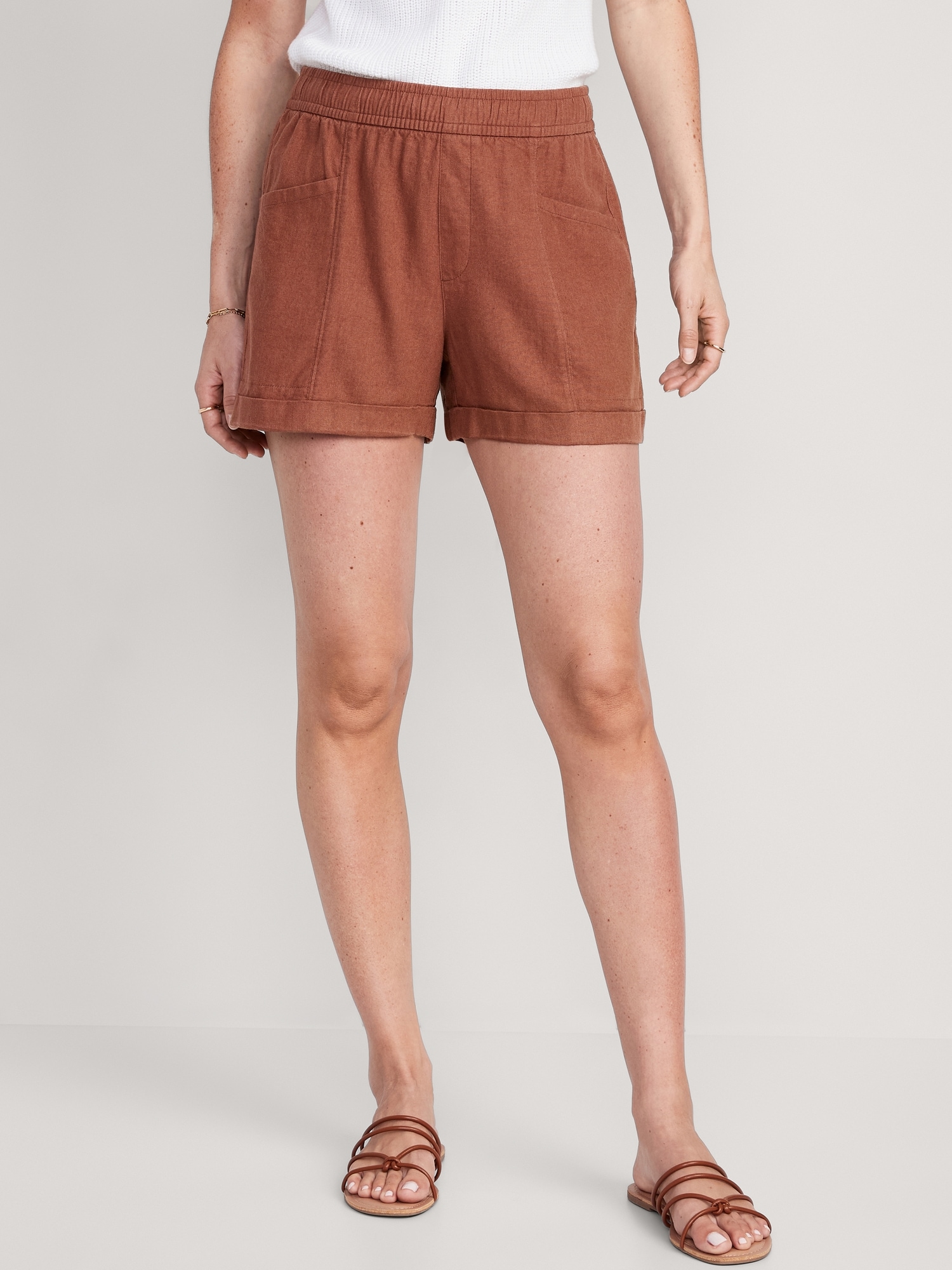 Old Navy High-Waisted Linen-Blend Utility Shorts for Women -- 3.5-inch inseam beige. 1