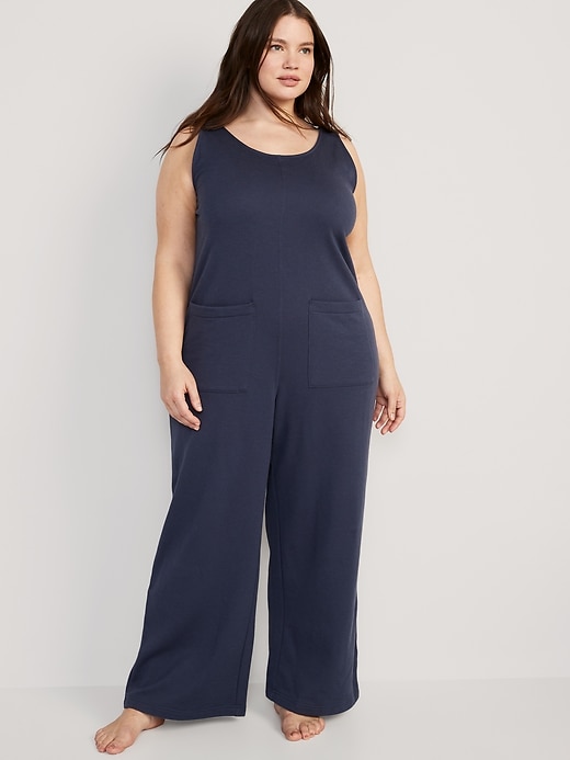 Sleeveless Loose Marled Fleece Lounge Jumpsuit