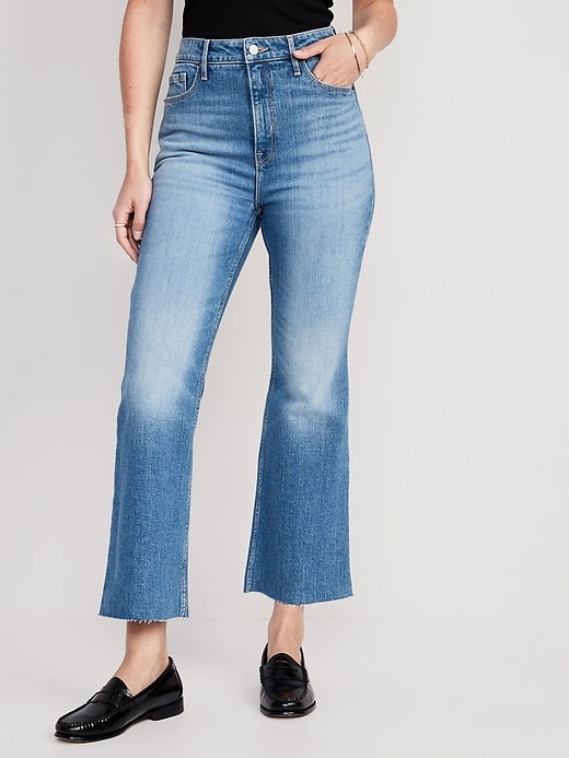Image number 1 showing, Higher High-Waisted Cropped Cut-Off Flare Jeans