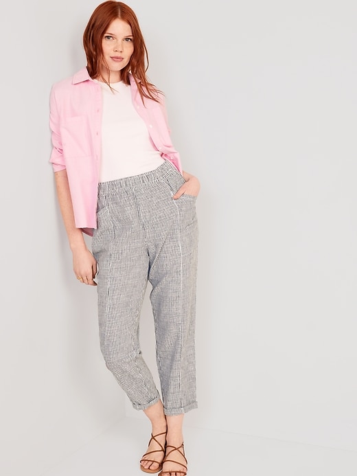 Image number 3 showing, High-Waisted Striped Cropped Linen-Blend Tapered Pants