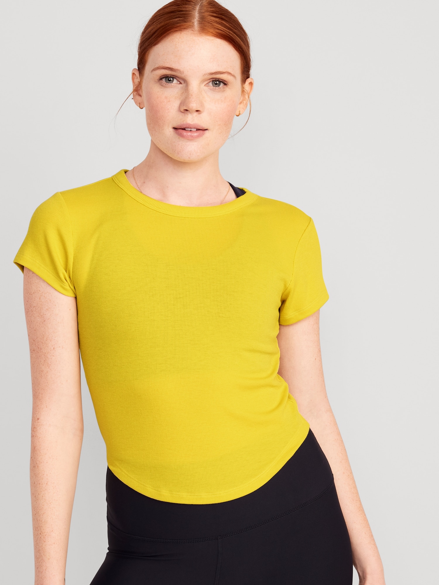 Old Navy Short-Sleeve UltraLite Cropped Rib-Knit T-Shirt for Women yellow. 1