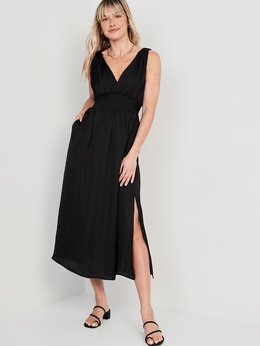 Image number 1 showing, Waist-Defined Tie-Back Satin Maxi Dress