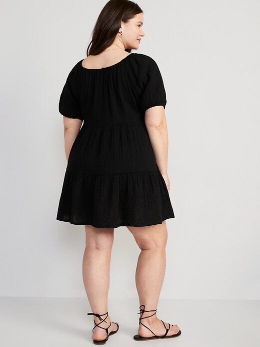 Image number 8 showing, Puff-Sleeve Tiered Mini Swing Dress