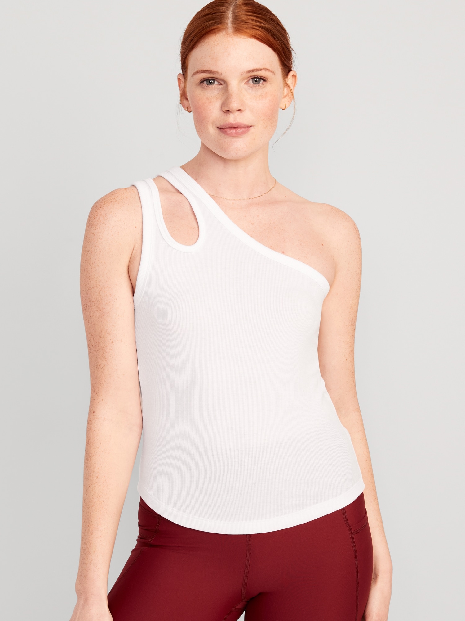 Old Navy UltraLite All-Day One-Shoulder Cutout Tank Top for Women white. 1