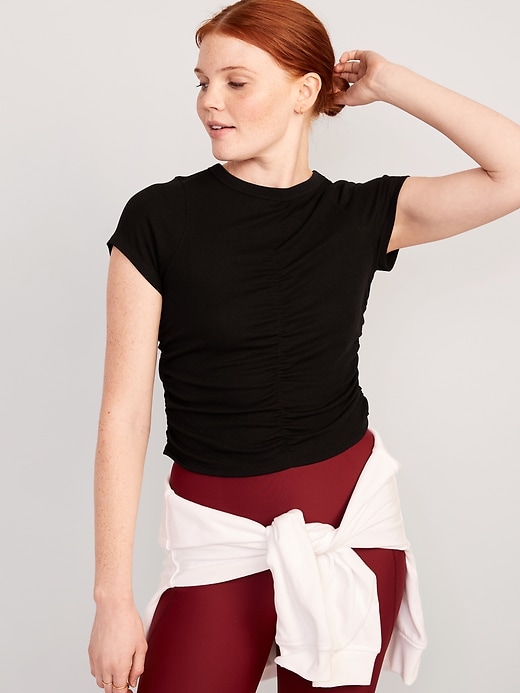 Image number 3 showing, UltraLite Rib-Knit Ruched T-Shirt