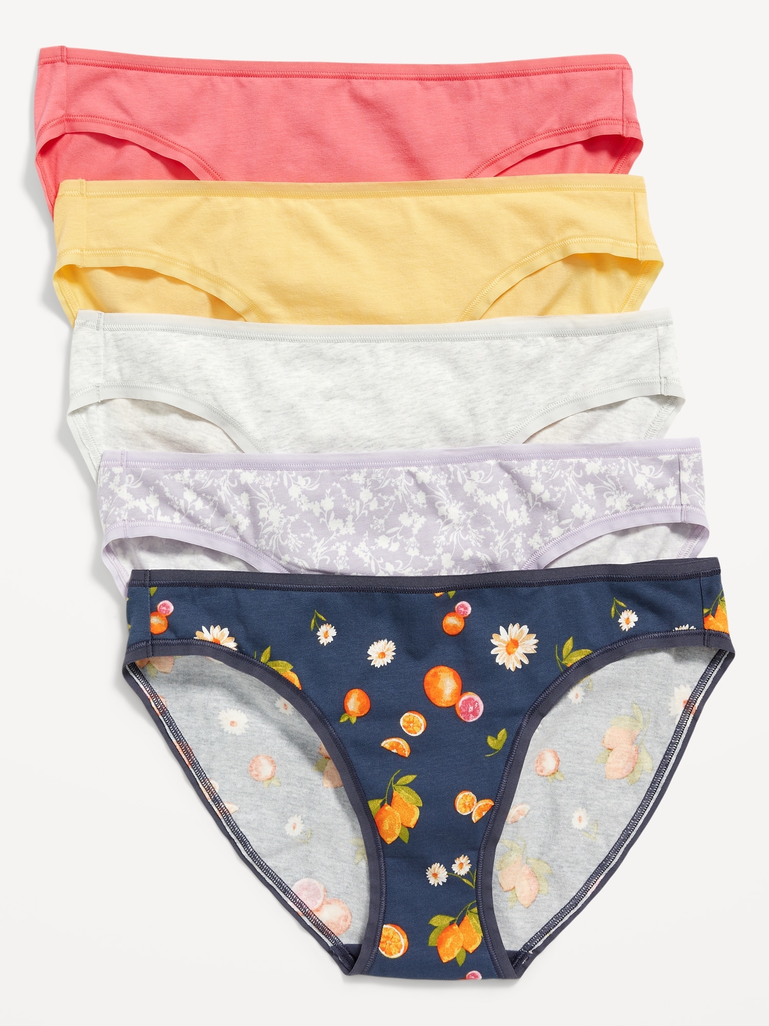 Old Navy Mid-Rise Cotton-Blend Bikini Underwear 5-Pack for Women yellow. 1