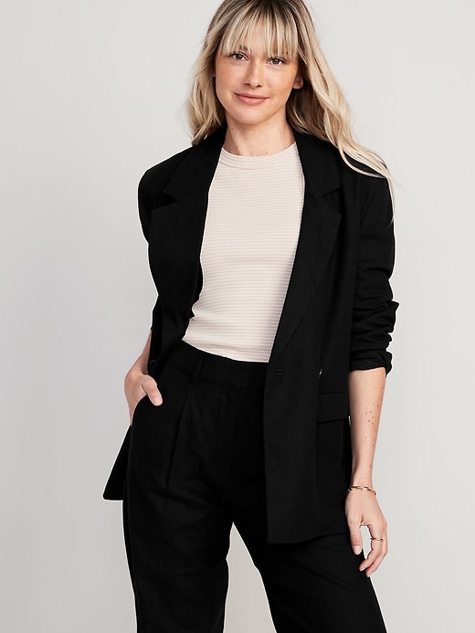 geschenk bank gemeenschap Double-Breasted Linen-Blend Suit Blazer for Women | Old Navy