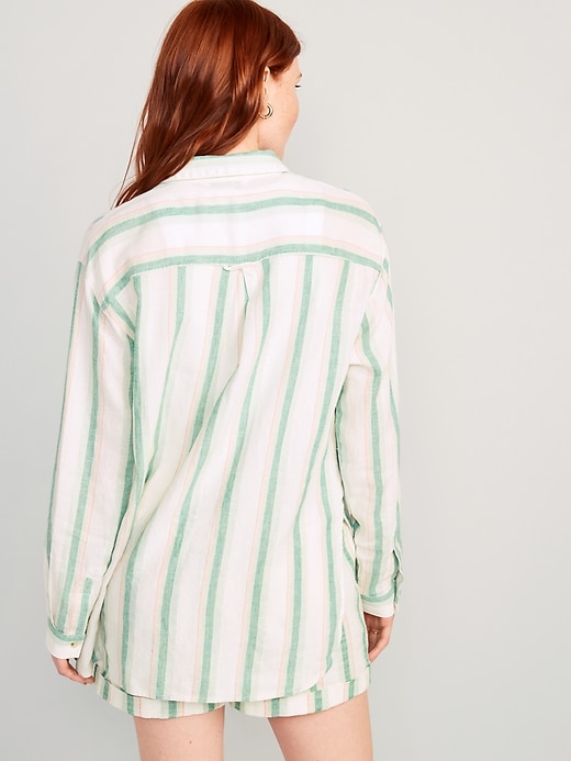 Image number 2 showing, Oversized Striped Linen-Blend Boyfriend Shirt