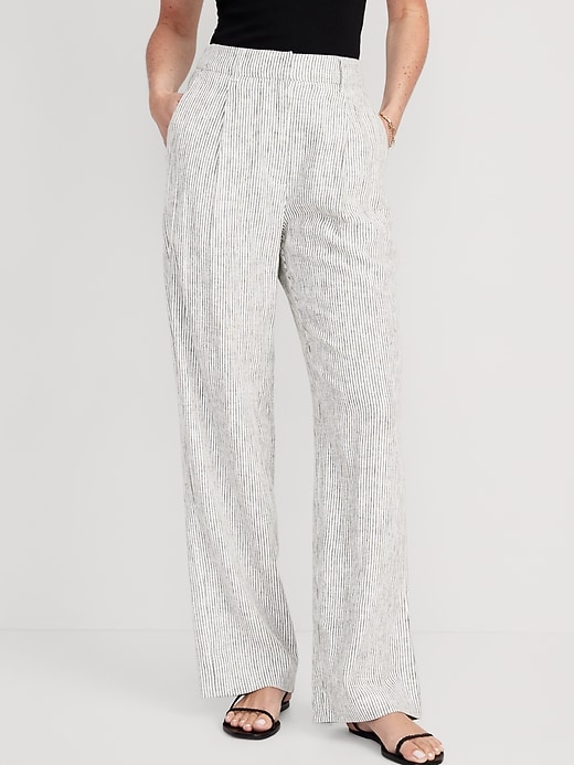 Image number 1 showing, High-Waisted Pleated Taylor Linen-Blend Wide-Leg Trouser Suit Pants