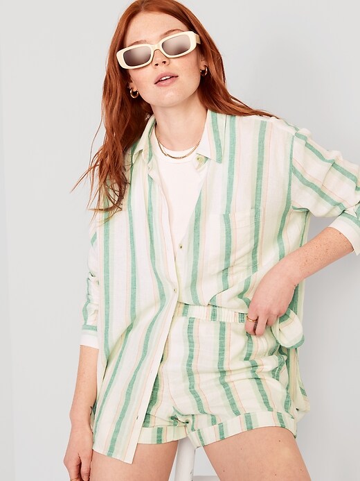 Image number 3 showing, Oversized Striped Linen-Blend Boyfriend Shirt