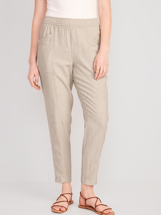 Image number 1 showing, High-Waisted Cropped Linen-Blend Tapered Pants