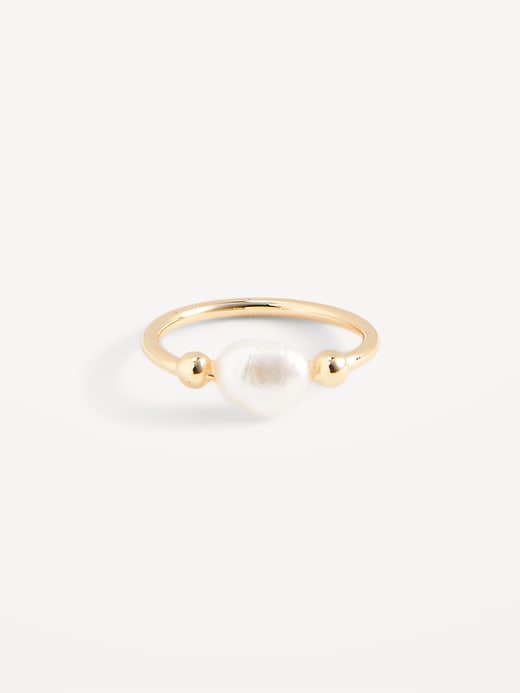 View large product image 1 of 1. Gold-Plated Genuine Pearl Ball Cocktail Ring for Women