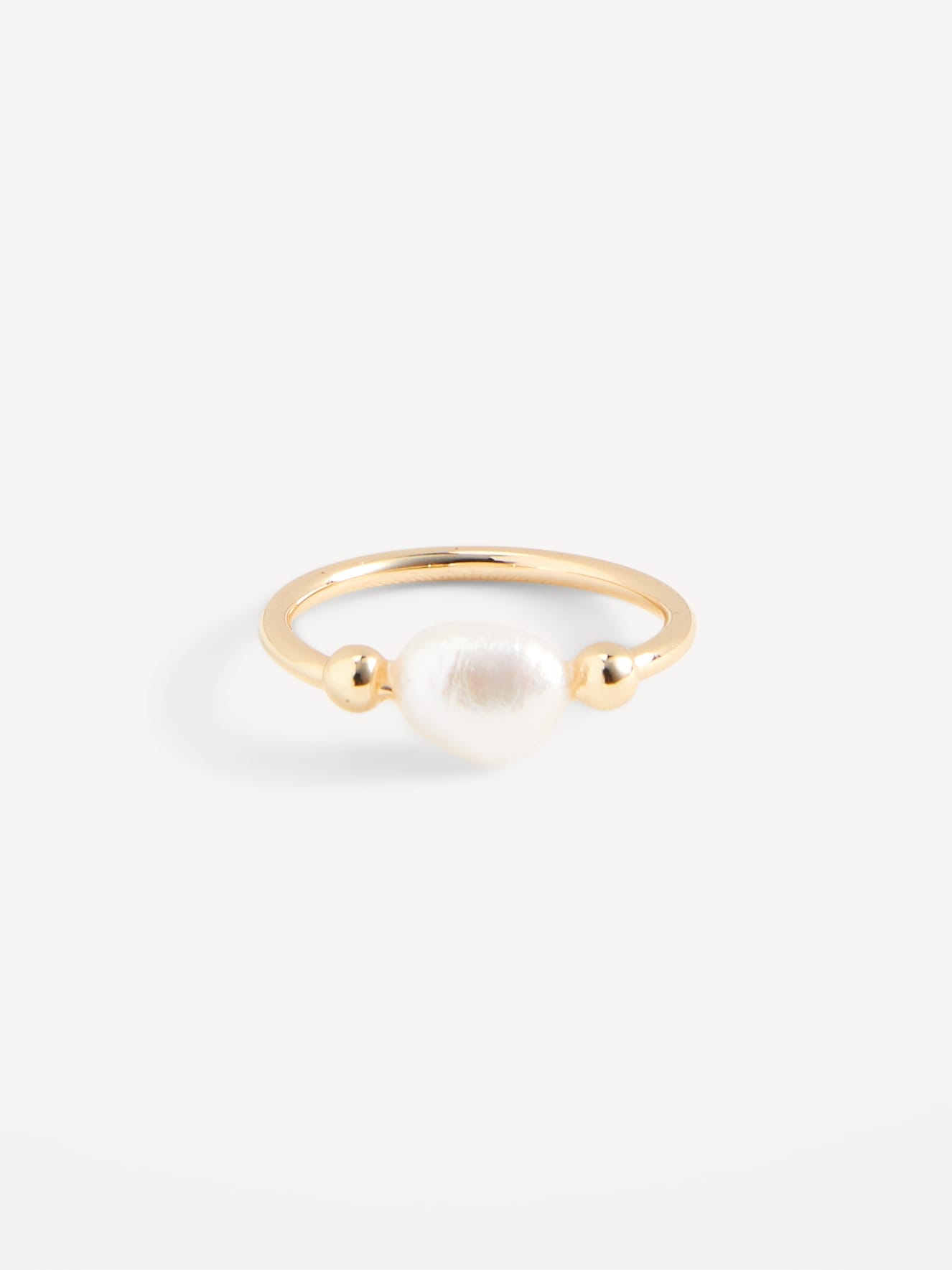 Gold-Plated Genuine Pearl Ball Cocktail Ring for Women - Yellow