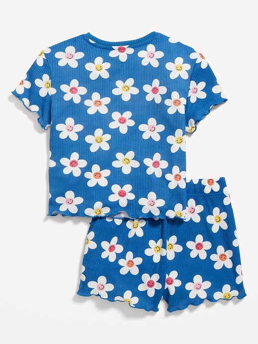 View large product image 2 of 2. Rib-Knit Lettuce-Edge Pajama T-Shirt & Shorts Set for Girls