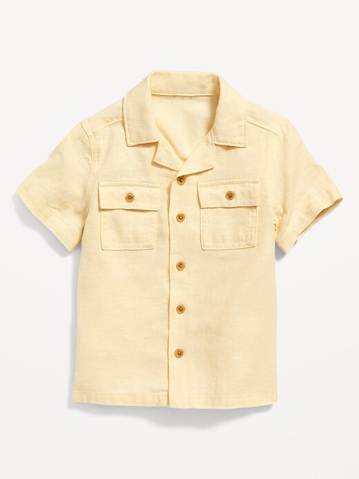 View large product image 1 of 1. Short-Sleeve Linen-Blend Camp Shirt for Toddler Boys