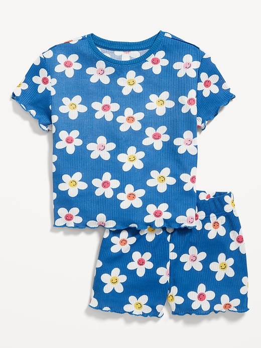 View large product image 1 of 2. Rib-Knit Lettuce-Edge Pajama T-Shirt & Shorts Set for Girls