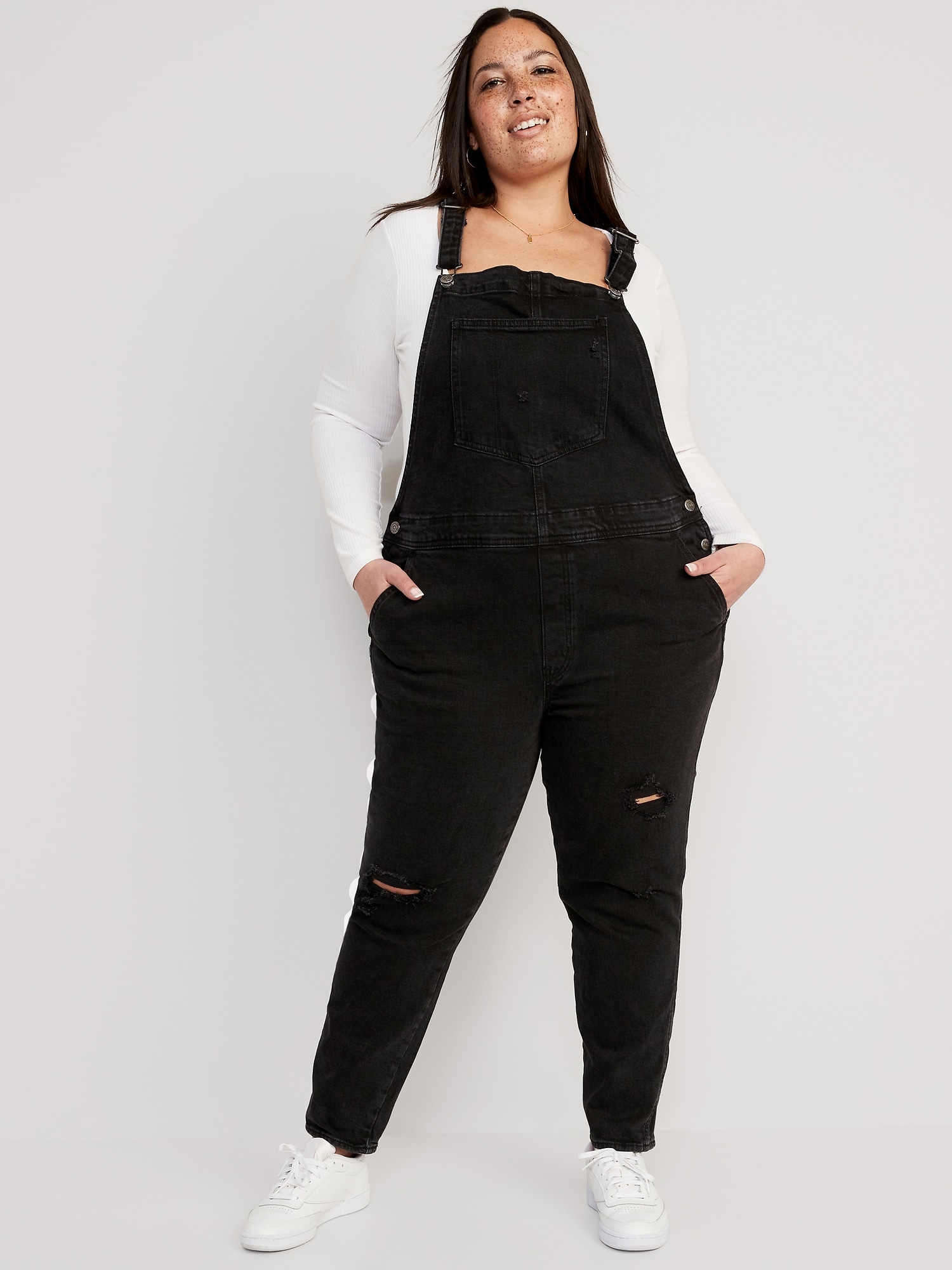 OG Straight Black-Wash Ripped Jean Overalls | Old Navy