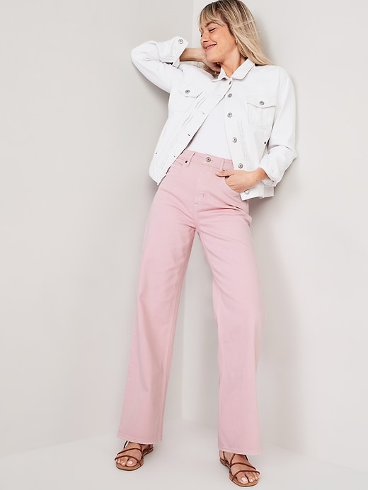 Image number 3 showing, Extra High-Waisted Pop-Color Wide-Leg Jeans