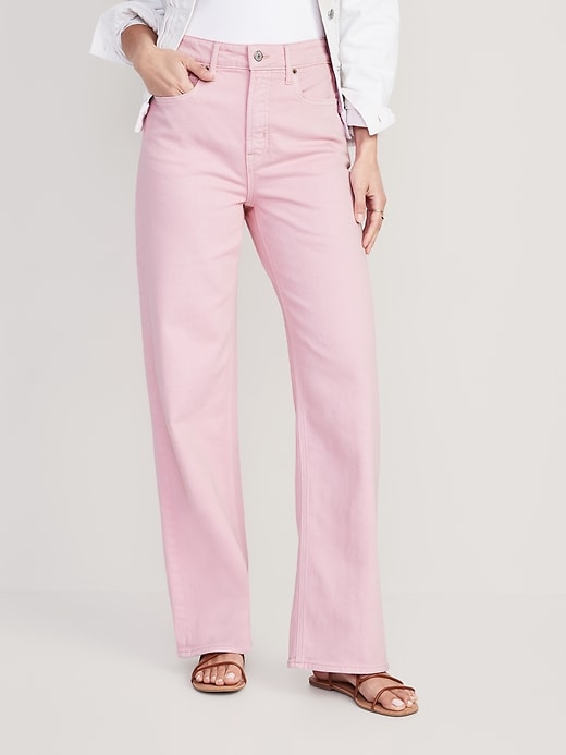 Image number 1 showing, Extra High-Waisted Pop-Color Wide-Leg Jeans