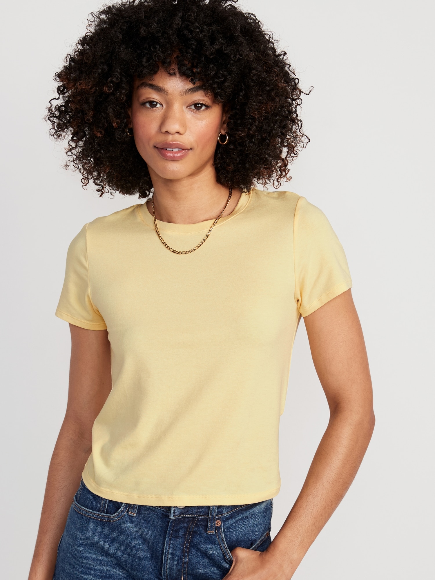 Old Navy Cropped Bestee Crew-Neck T-Shirt for Women yellow. 1