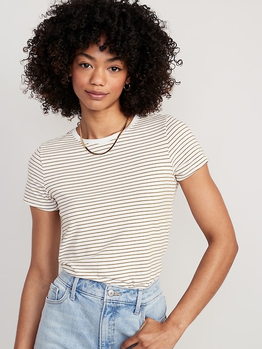 Striped Slim-Fit | T-Shirt Women for Cropped Navy Old