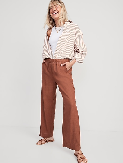 Shop Raw & Rustic by Niti Bothra Men Khaki Brown Linen Solid Long Regular  Fit Pants for Men Online 39606159