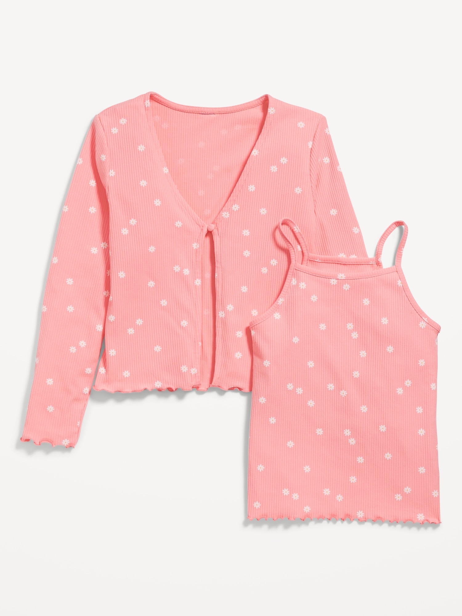Old Navy Printed Rib-Knit Open-Front Button Cardigan & Cami Set for Girls pink. 1