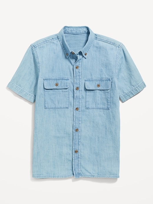 View large product image 2 of 3. Short-Sleeve Utility Pocket Jean Shirt for Boys