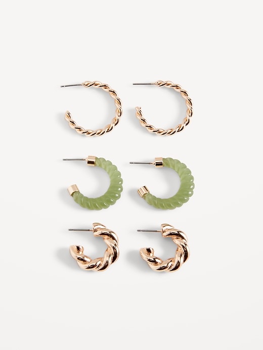View large product image 1 of 1. Gold-Plated Open Hoop Earrings Variety 3-Pack for Women