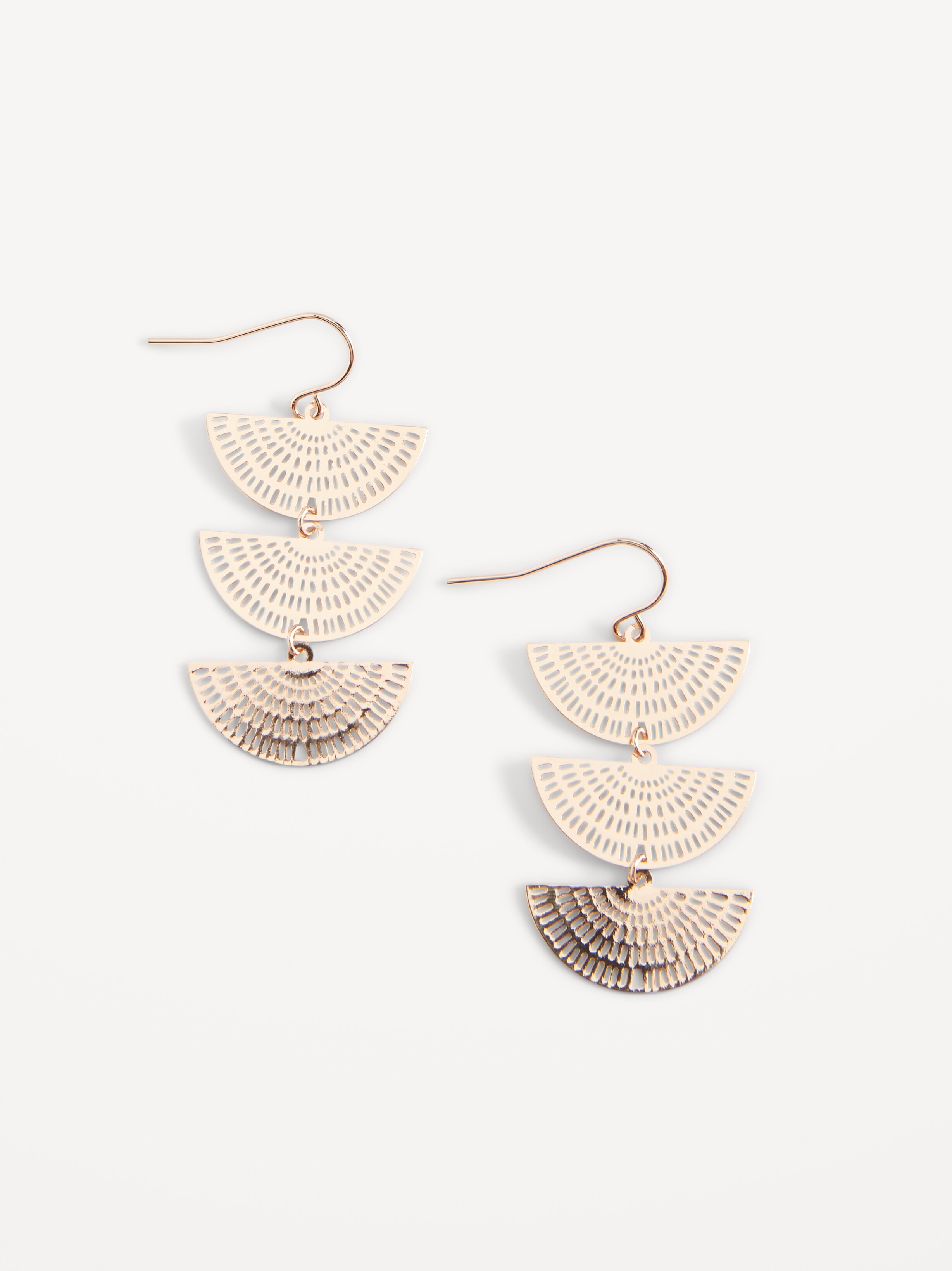 Gold-Plated Triple Cutout Half-Moon Dangling Earrings for Women