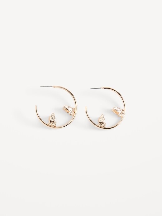 View large product image 1 of 1. Real Gold-Plated Butterfly-Hoop Earrings for Women