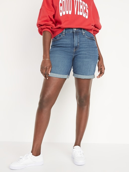 Image number 5 showing, High-Waisted OG Straight Jean Shorts -- 7-inch inseam